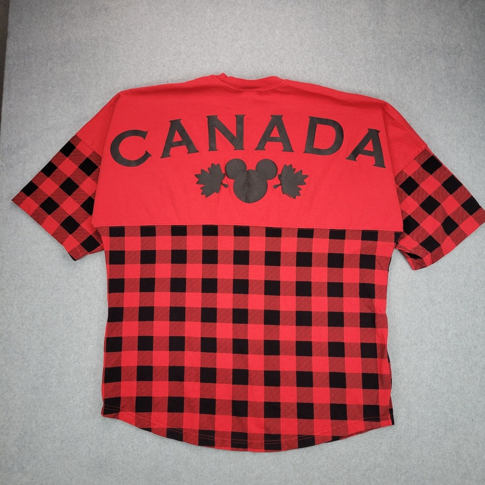 Spirit Jersey T-Shirt Women XL Red Buffalo Plaid Mickey Mouse Canada Oversized